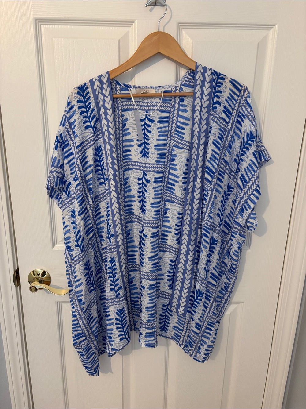 LOFT White and Blue Printed Caftan